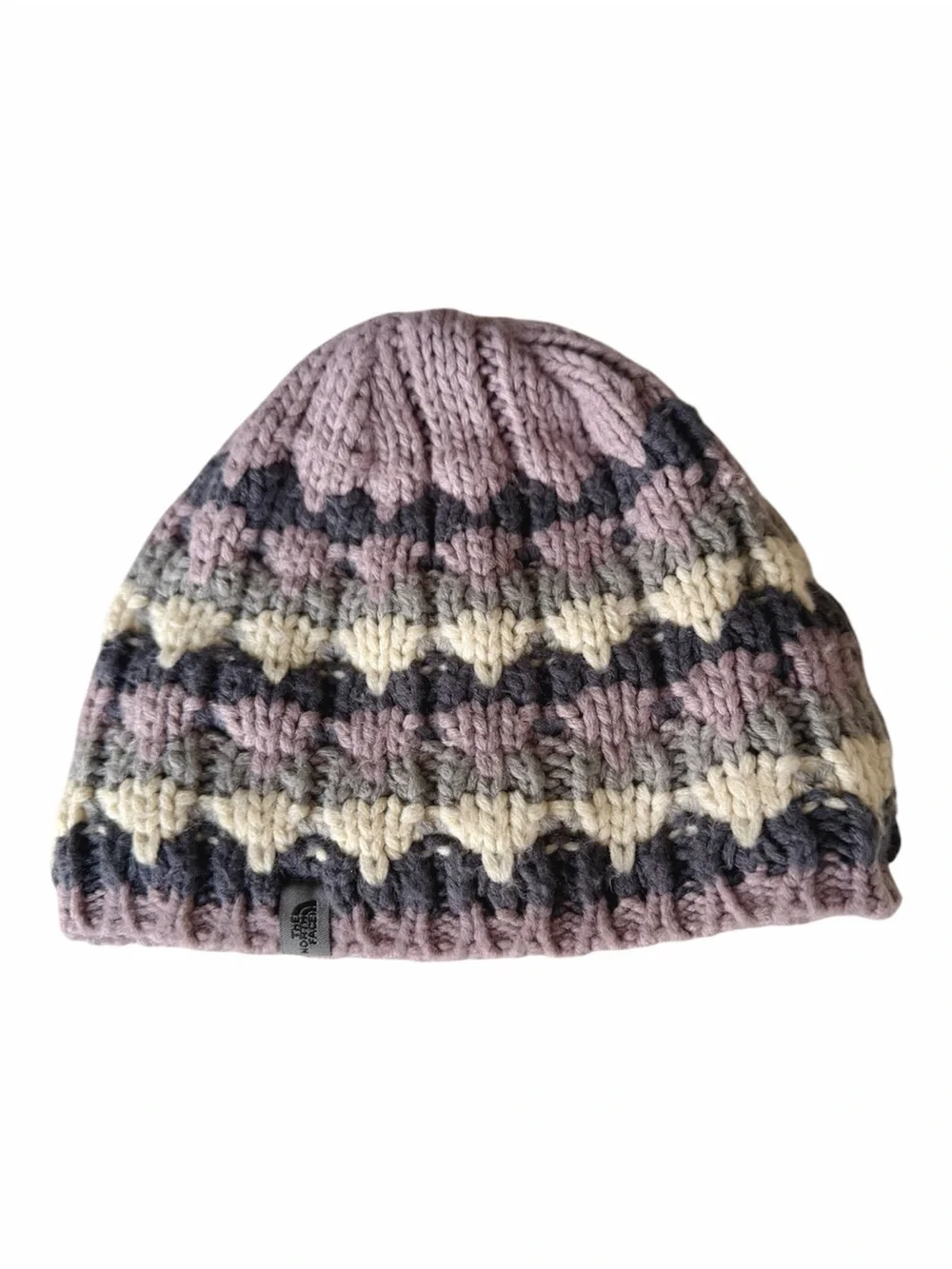 The North Face Briar Beanie Fair Isle Knit Hat Lavender Gray Cream Winter Sports